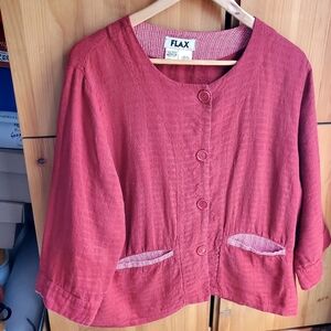 Flax Women's Brick Red Linen Button Up Jacket Size Medium